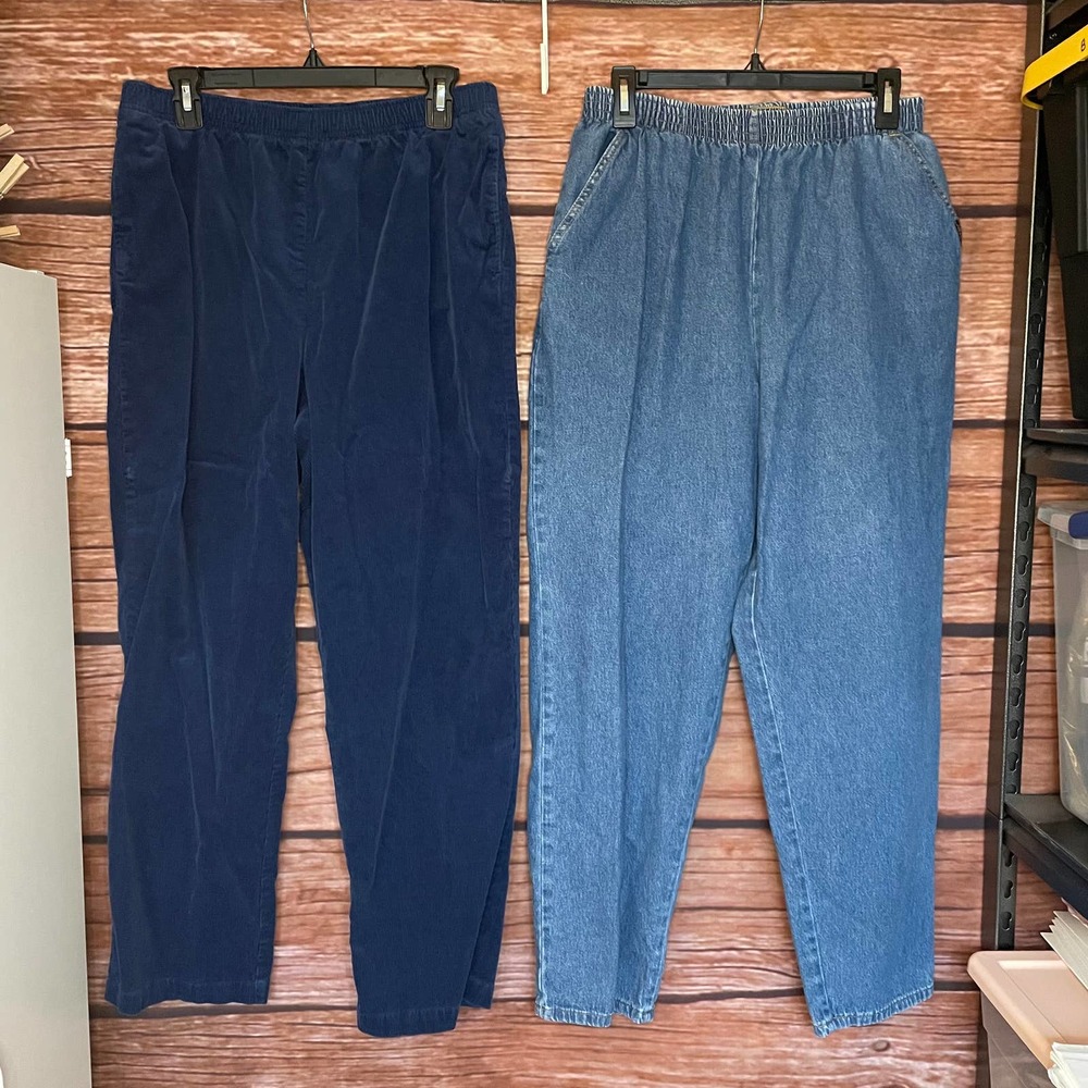 Set of 2 Pull On Pants 14 / 14 Petite The TOG Shop Denim Blue Corduroy Cotton